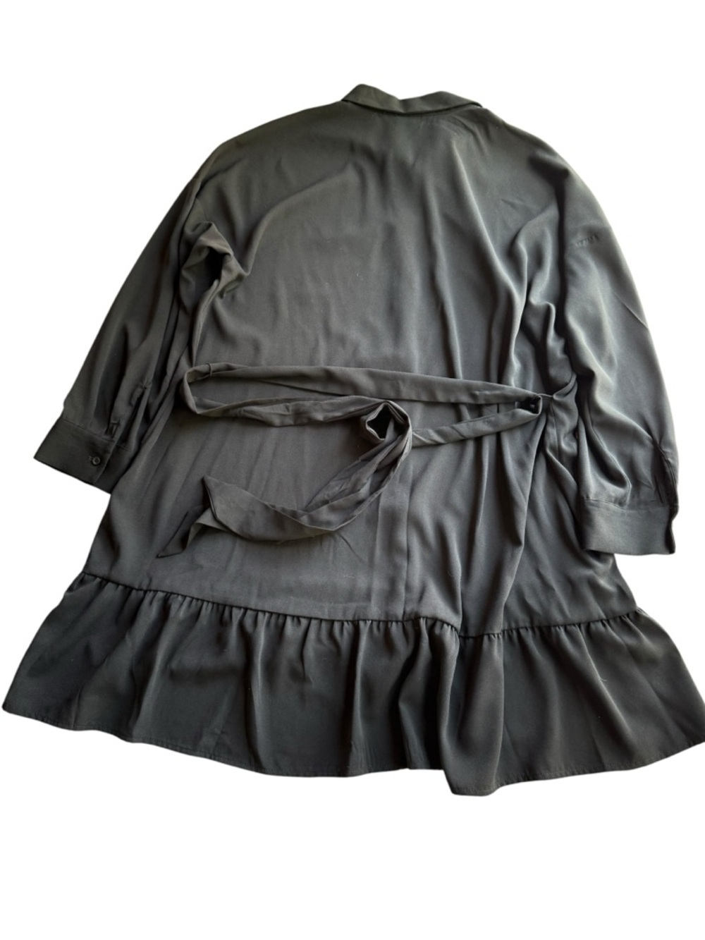 Nine West Classic Black Shirt Dress Tie Waist Ruffle Hem Size XLarge NWOT - Picture 9 of 11